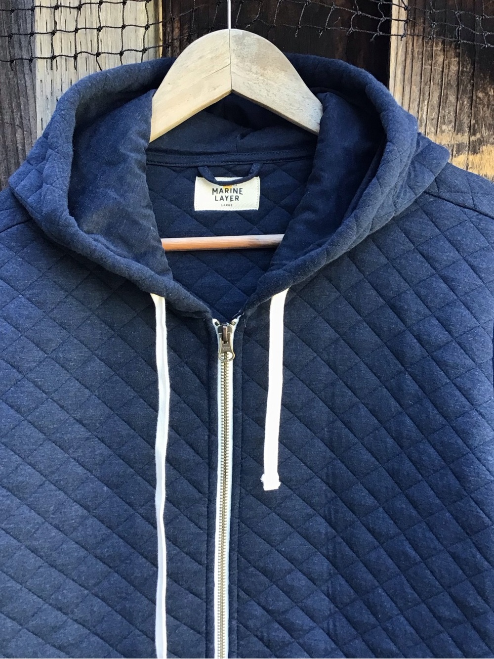 Marine Layer Quilted Zip Hoodie Mens Large Navy Blue Diamond Stitch Casual - Picture 2 of 6